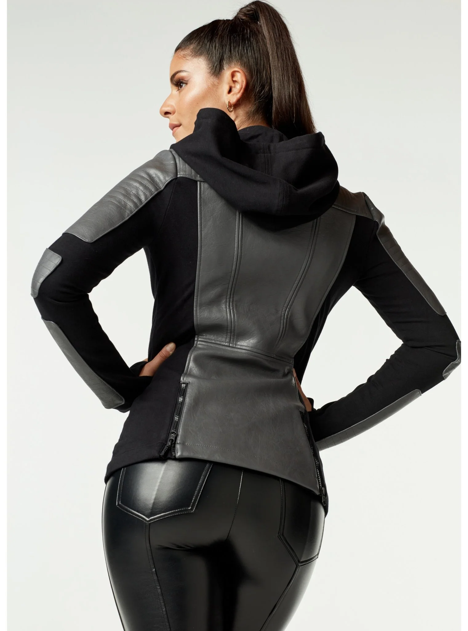 Asym Hooded Moto - Grey/Black - Image 5