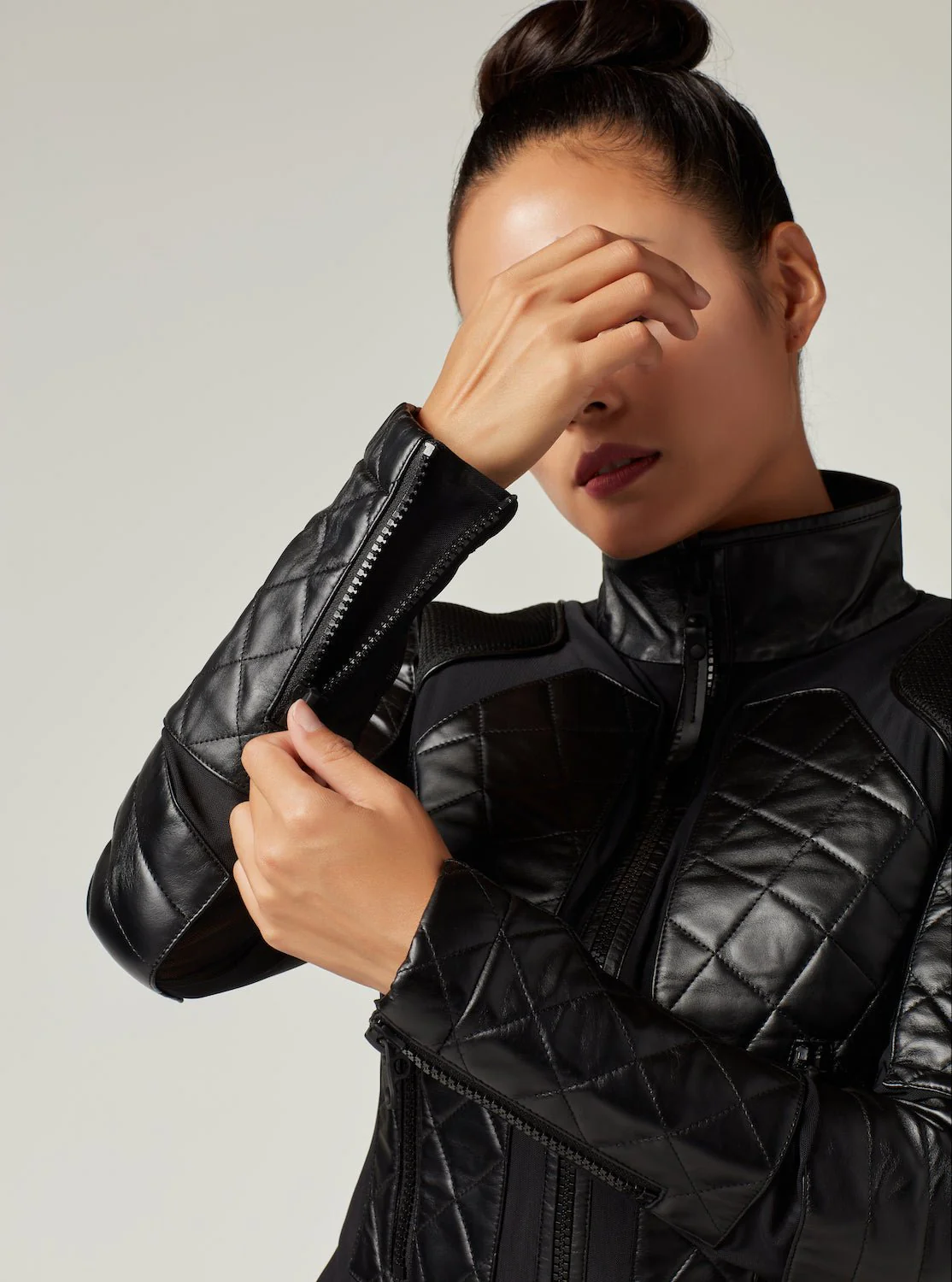 Classic Black Quilted Genuine Leather Mesh Moto Jacket - Image 6
