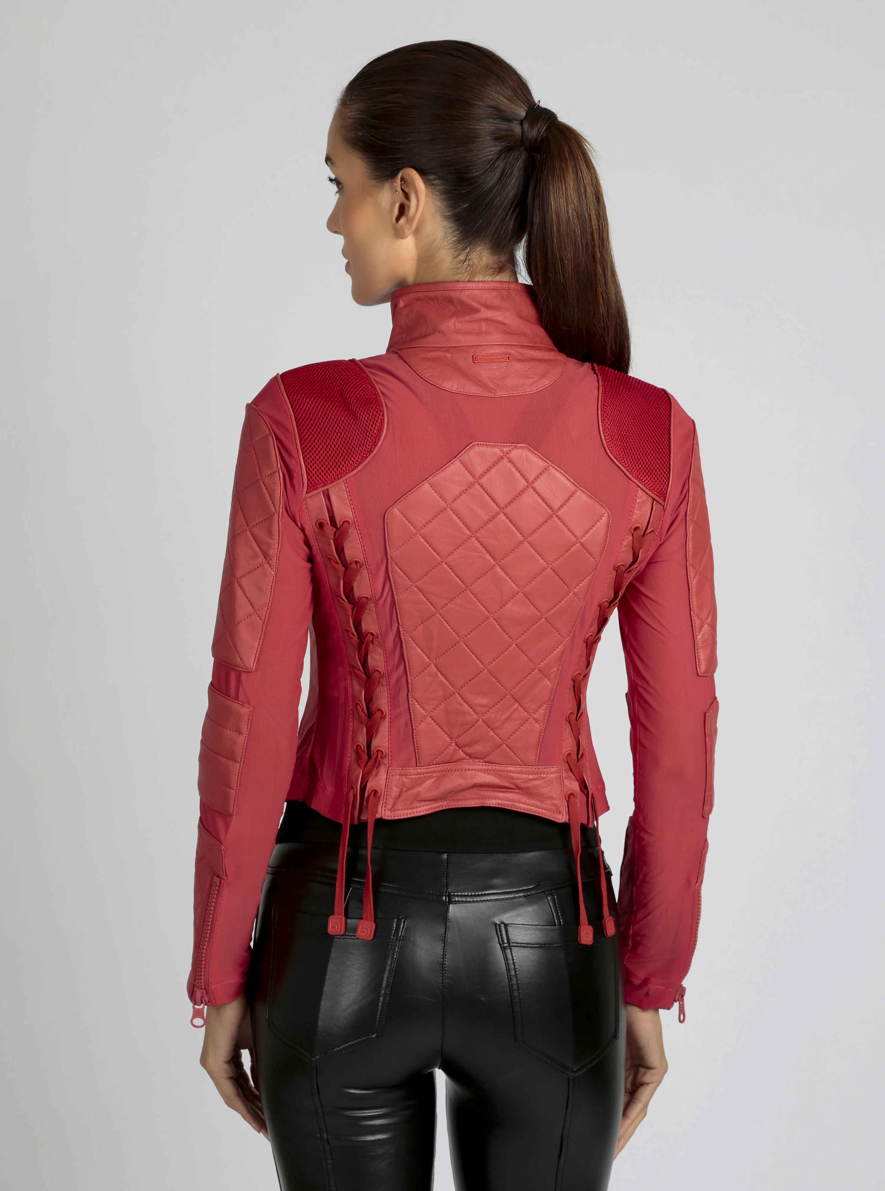 Classic Leather Mesh Moto Jacket Azure or Watermelon (Cranberry) - Image 14