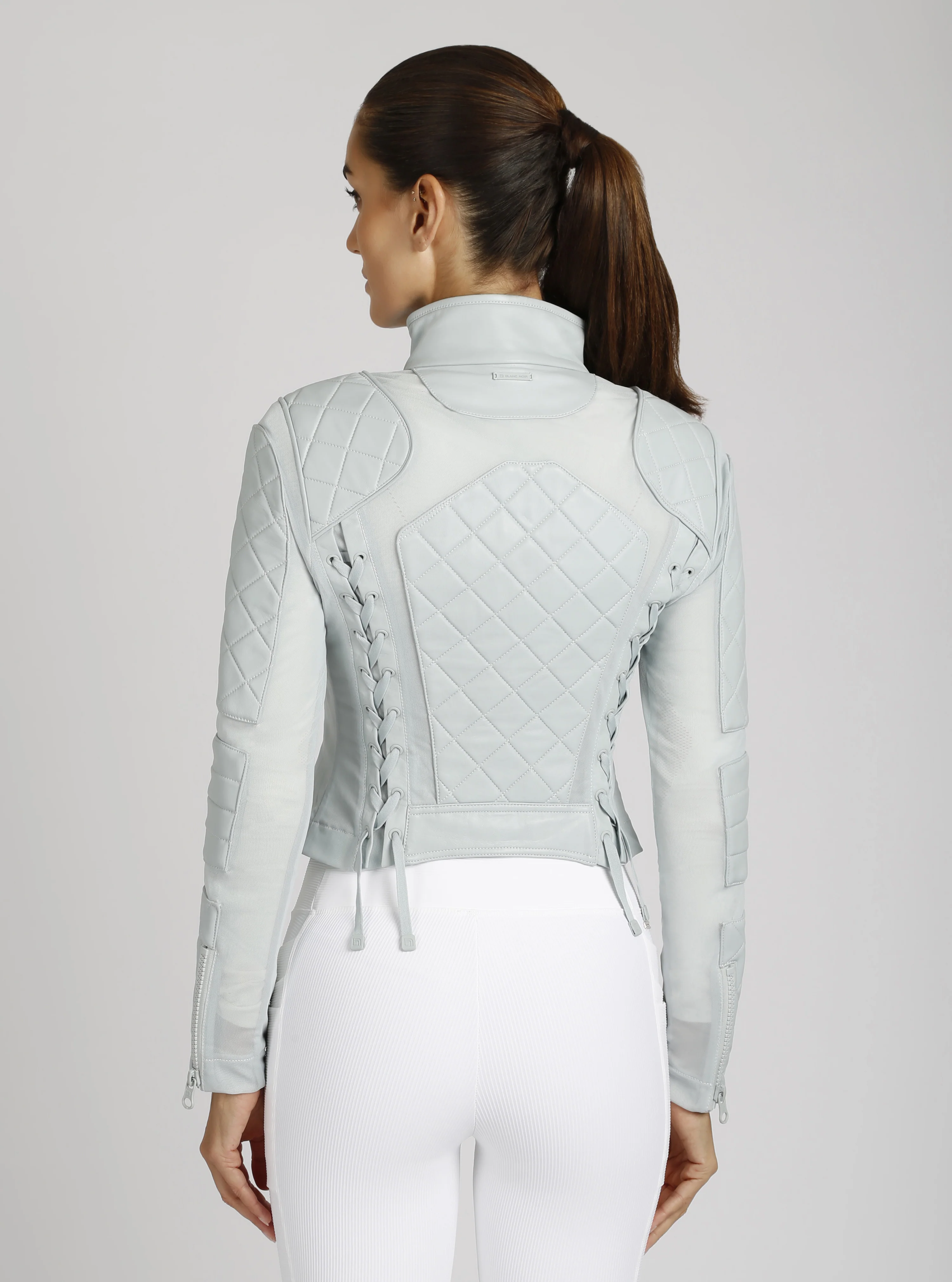 Classic Leather Mesh Moto Jacket - Pearl Blue or Orchid Tint - Image 12
