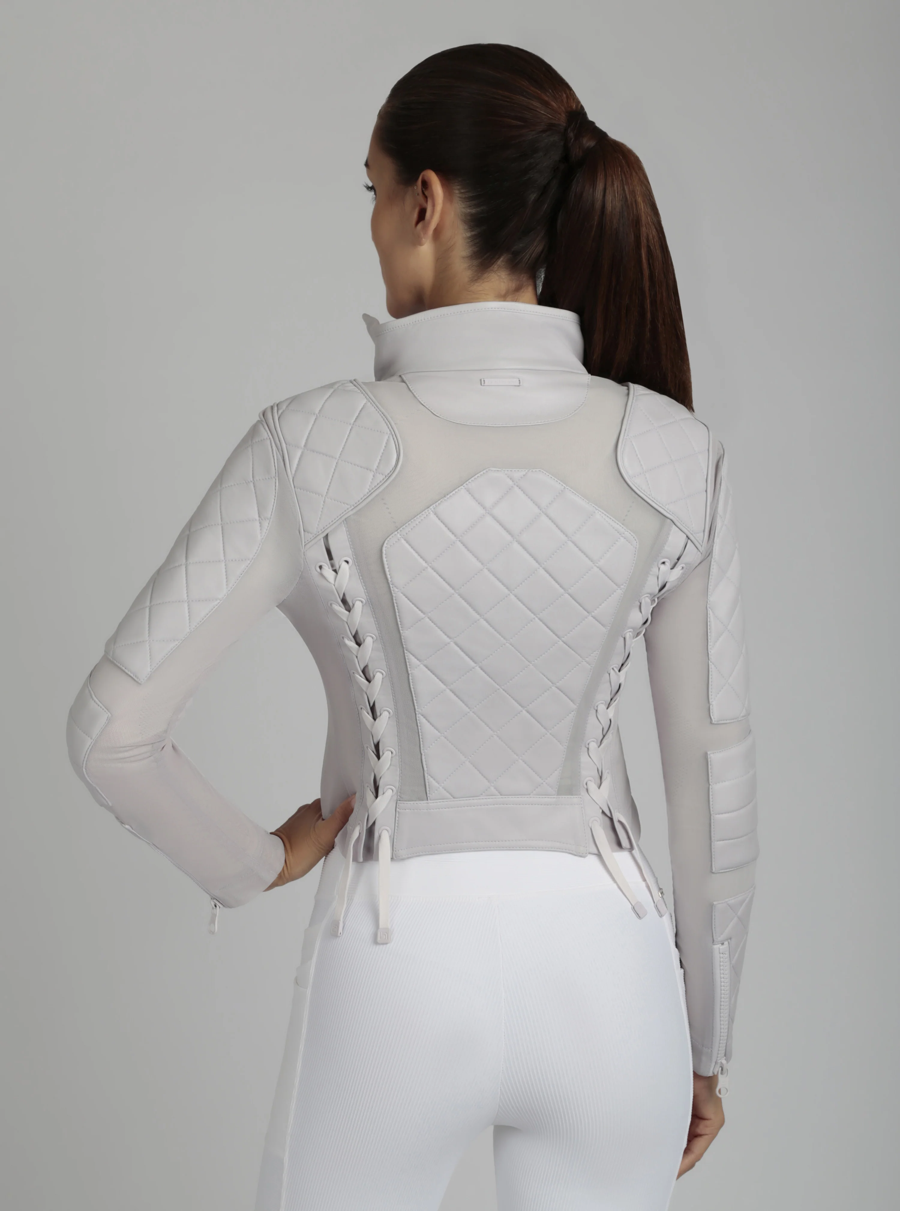 Classic Leather Mesh Moto Jacket - Pearl Blue or Orchid Tint - Image 14