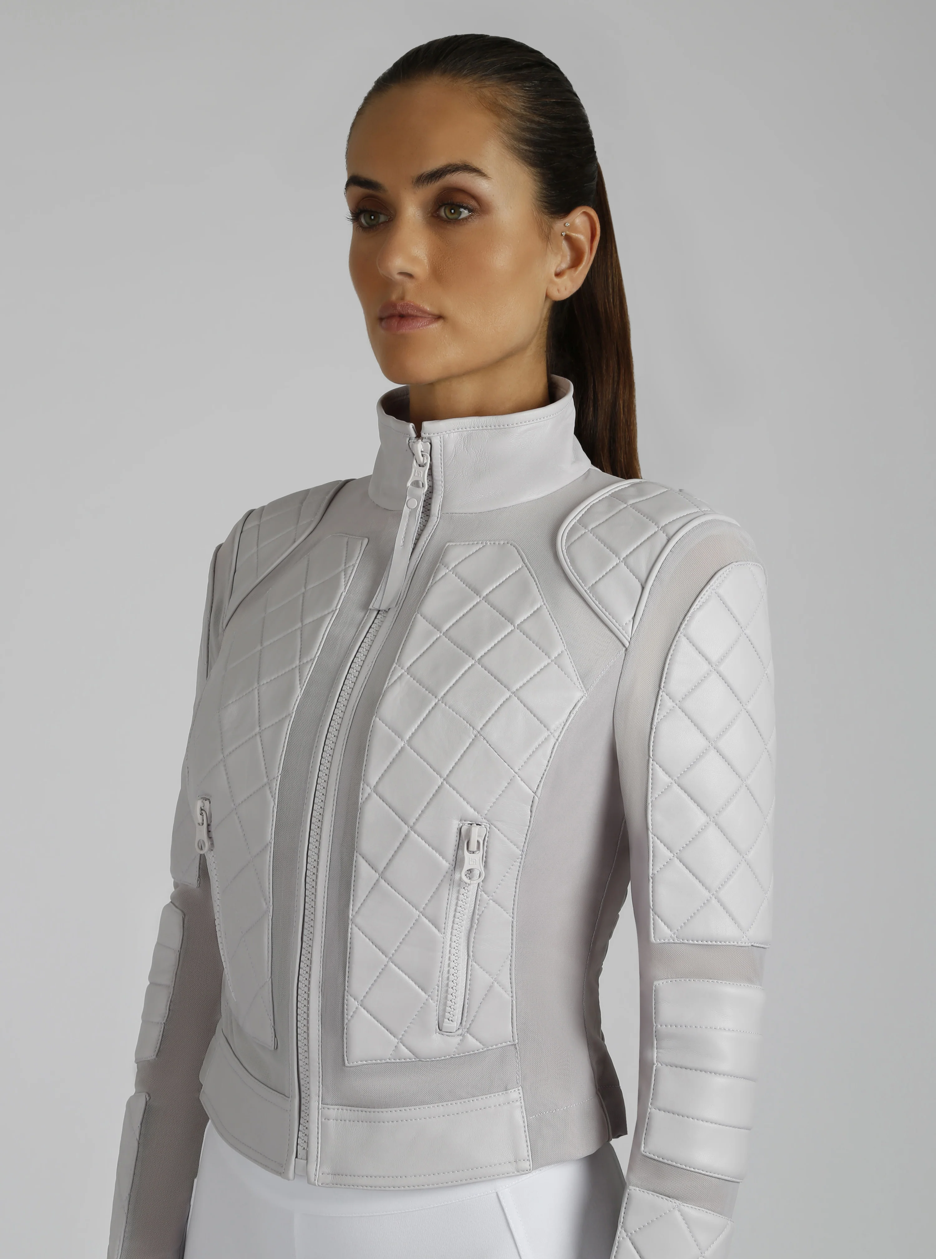 Classic Leather Mesh Moto Jacket - Pearl Blue or Orchid Tint - Image 18