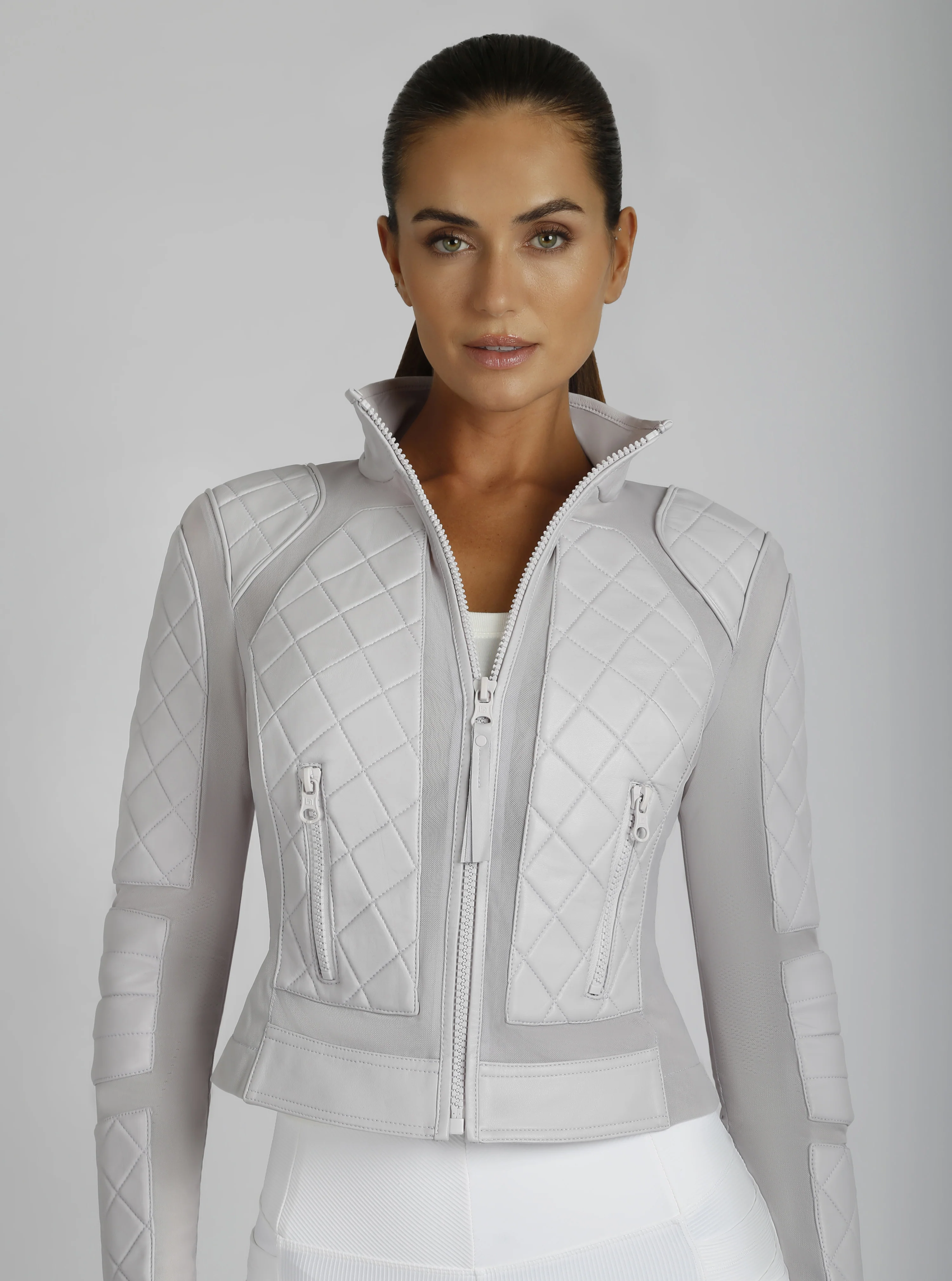 Classic Leather Mesh Moto Jacket - Pearl Blue or Orchid Tint - Image 20