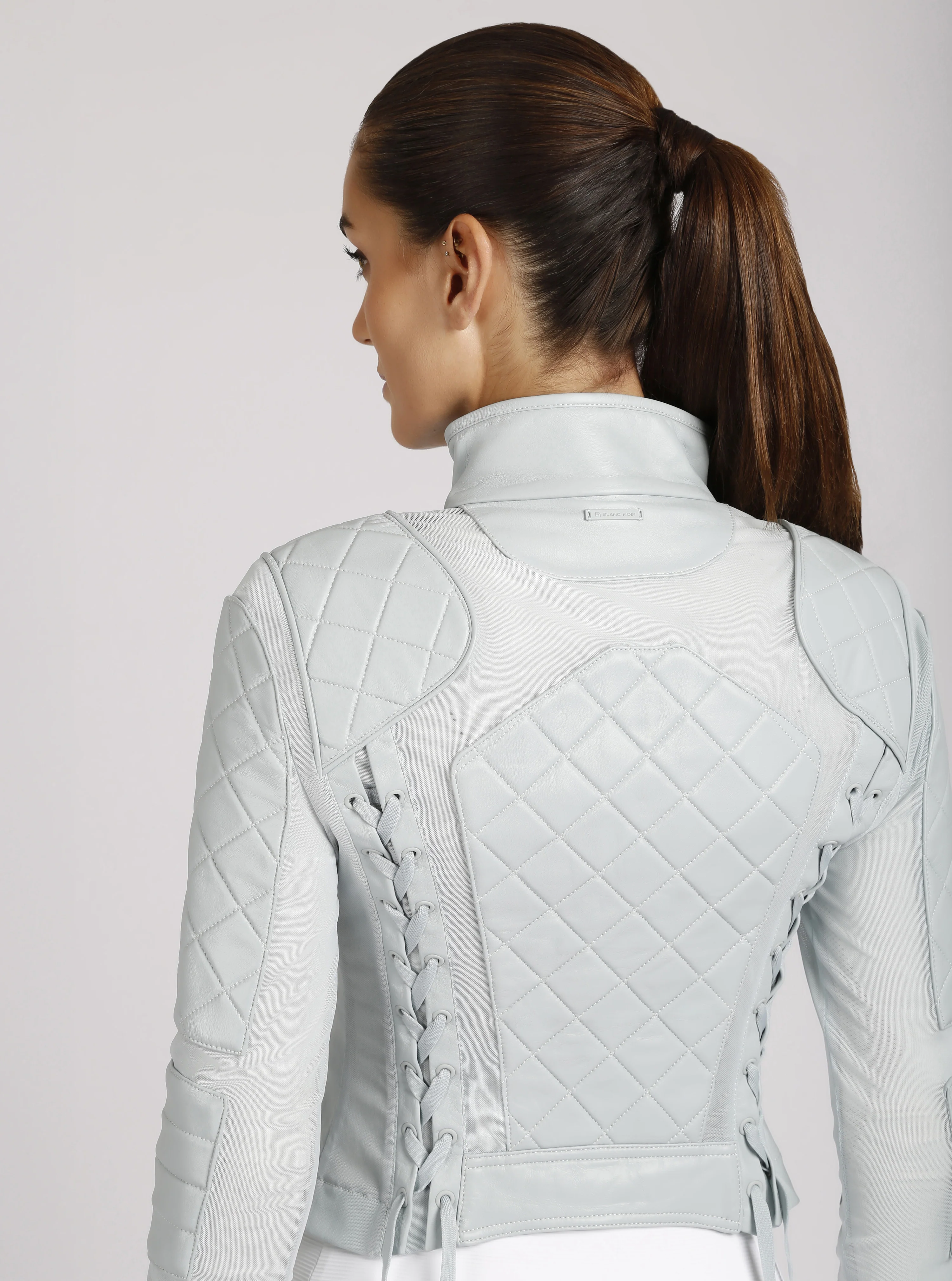 Classic Leather Mesh Moto Jacket - Pearl Blue or Orchid Tint - Image 4