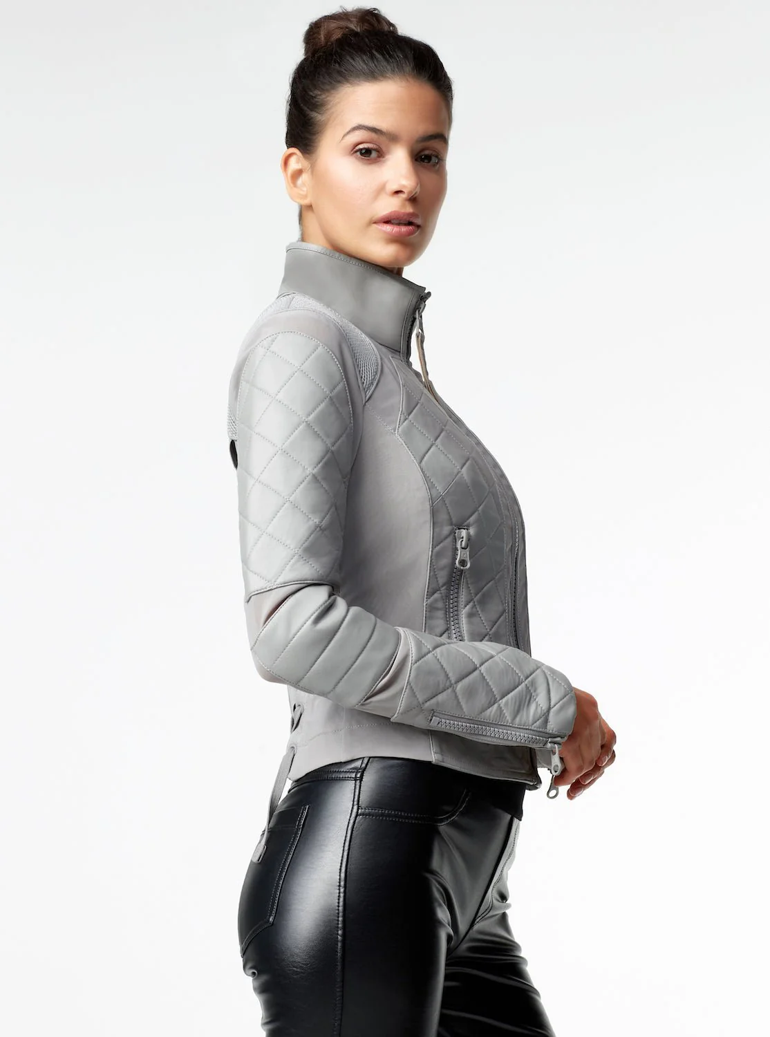 Classic Leather Mesh Moto Jacket - Sharkskin - Image 3