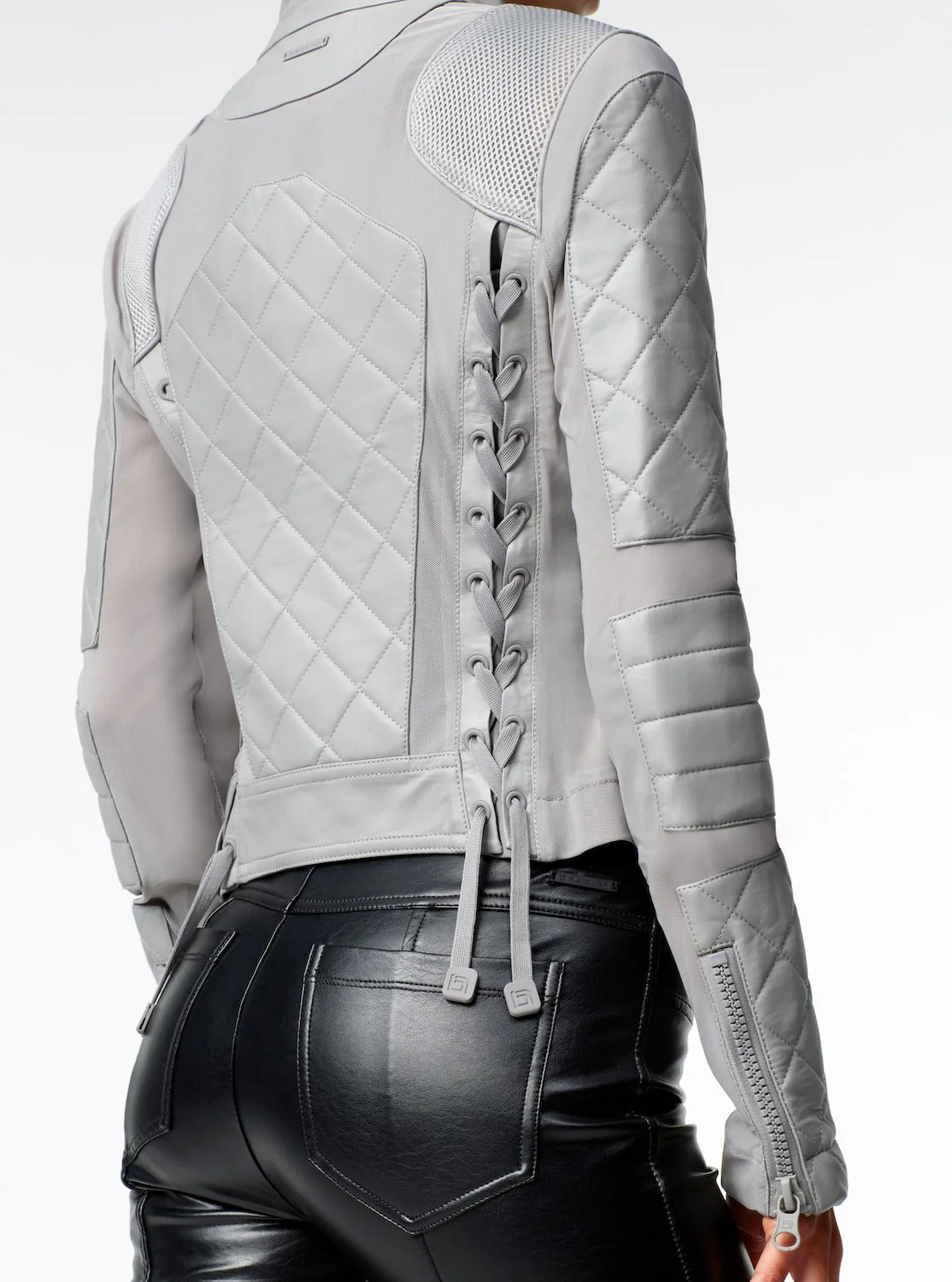 Classic Leather Mesh Moto Jacket - Sharkskin - Image 4