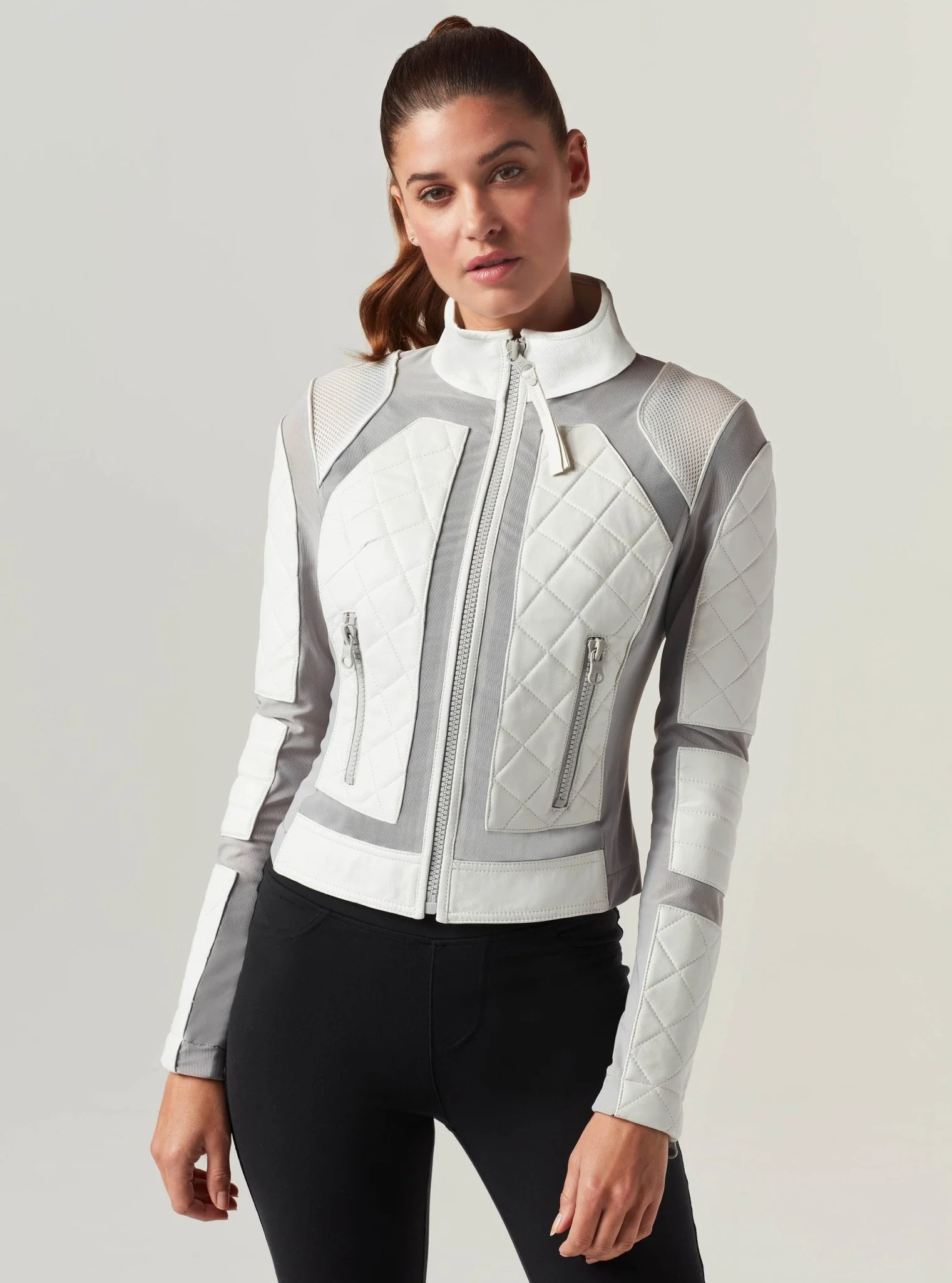 Classic Leather Mesh Moto - White / Gray - Image 3