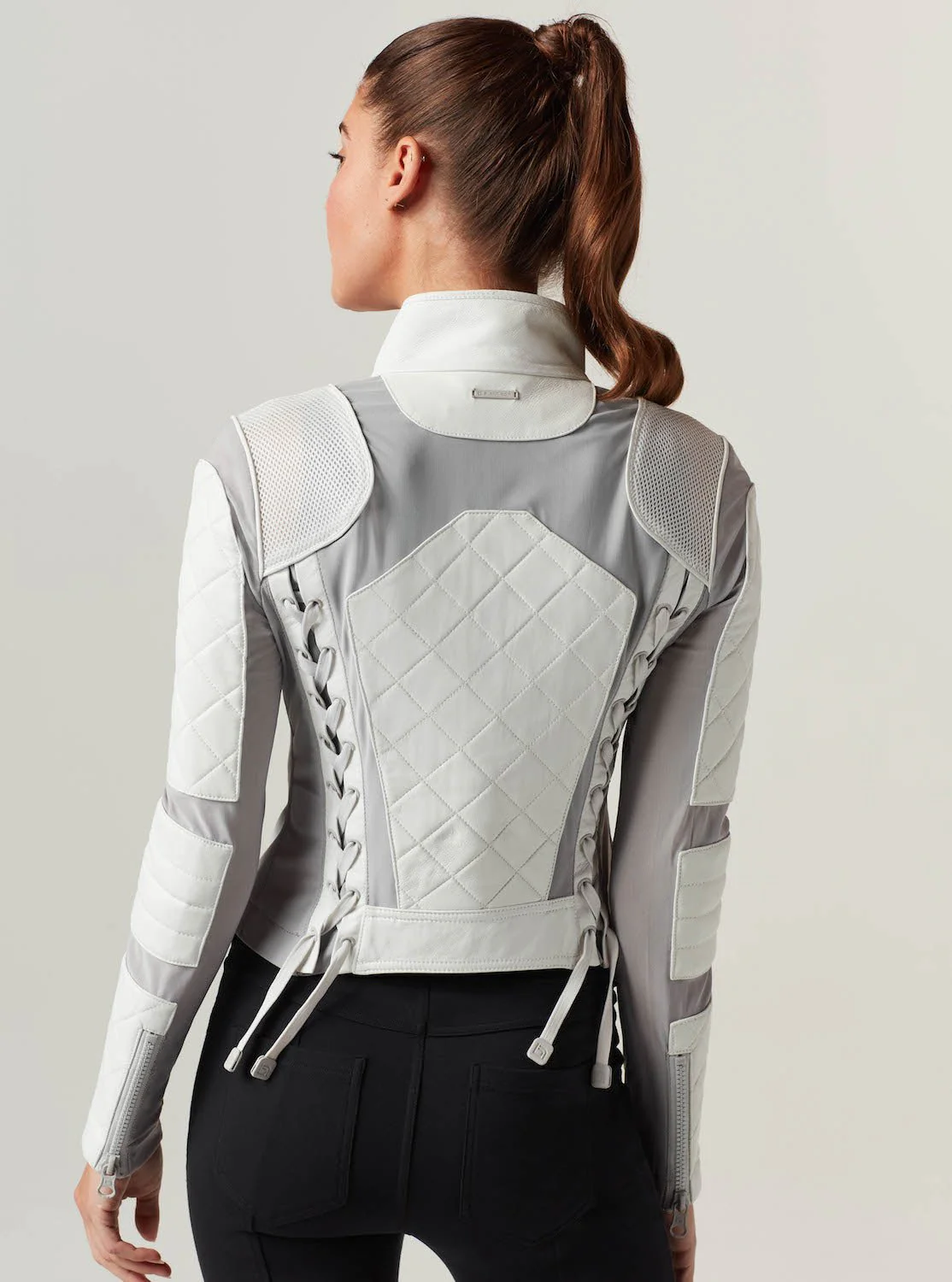 Classic Leather Mesh Moto - White / Gray - Image 5