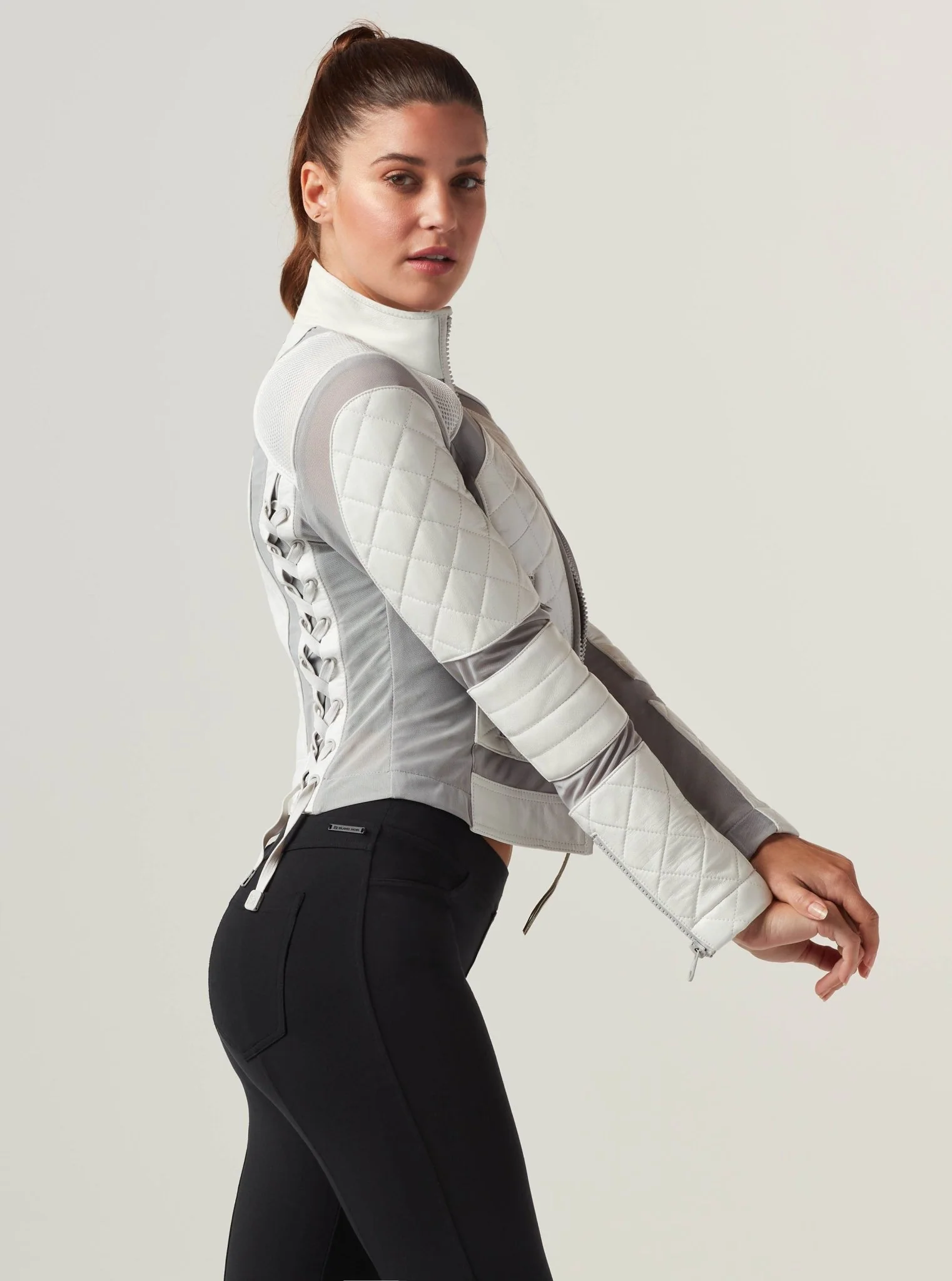 Classic Leather Mesh Moto - White / Gray - Image 6