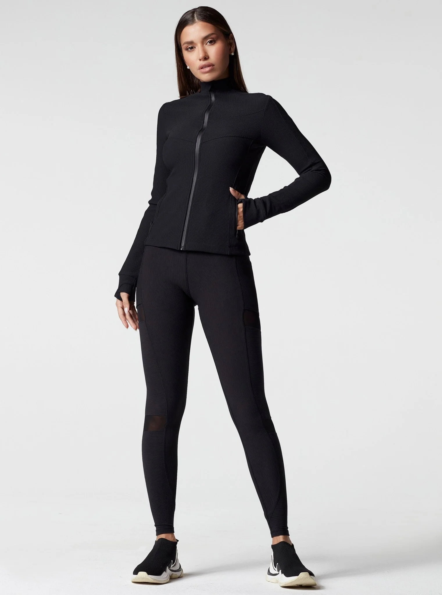 Directional Rib Fitted Activewear Jacket - Black - Image 11