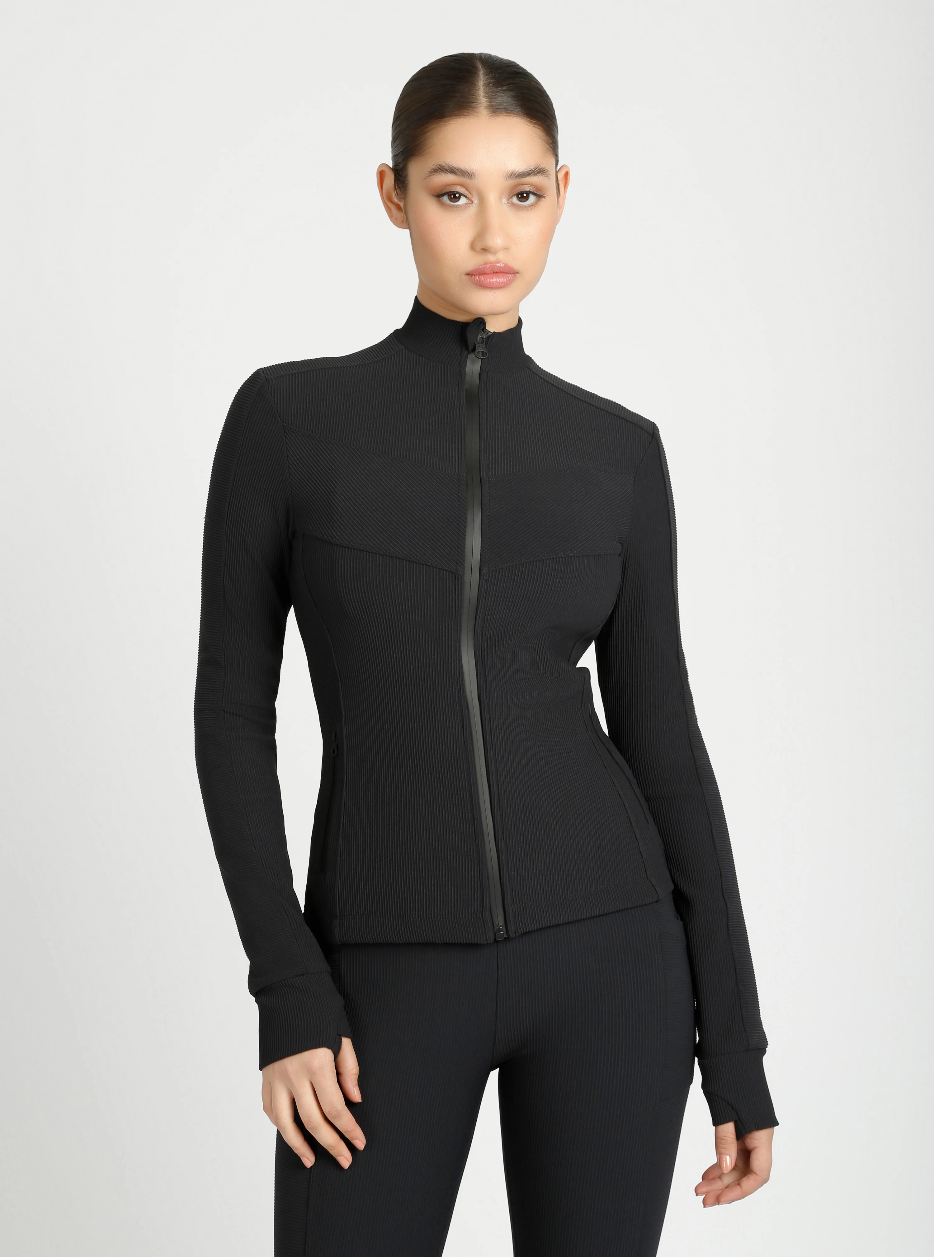 Directional Rib Fitted Activewear Jacket - Black - Image 5