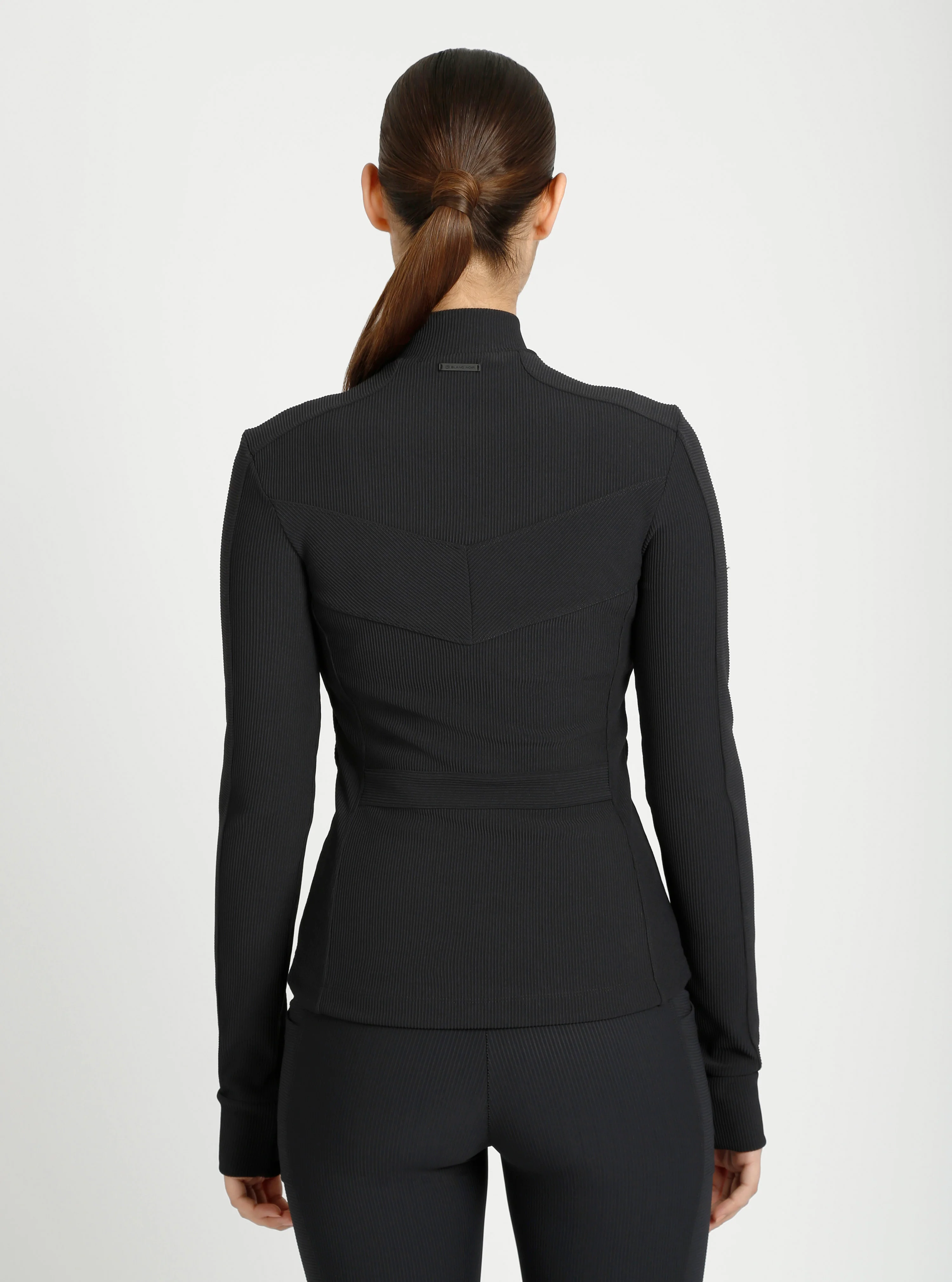 Directional Rib Fitted Activewear Jacket - Black - Image 7
