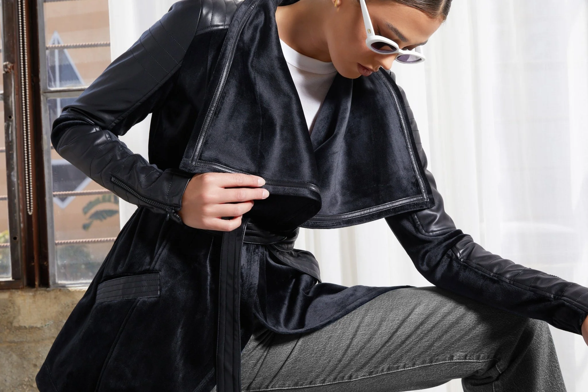 Drape Velour Jacket - Black - Image 3