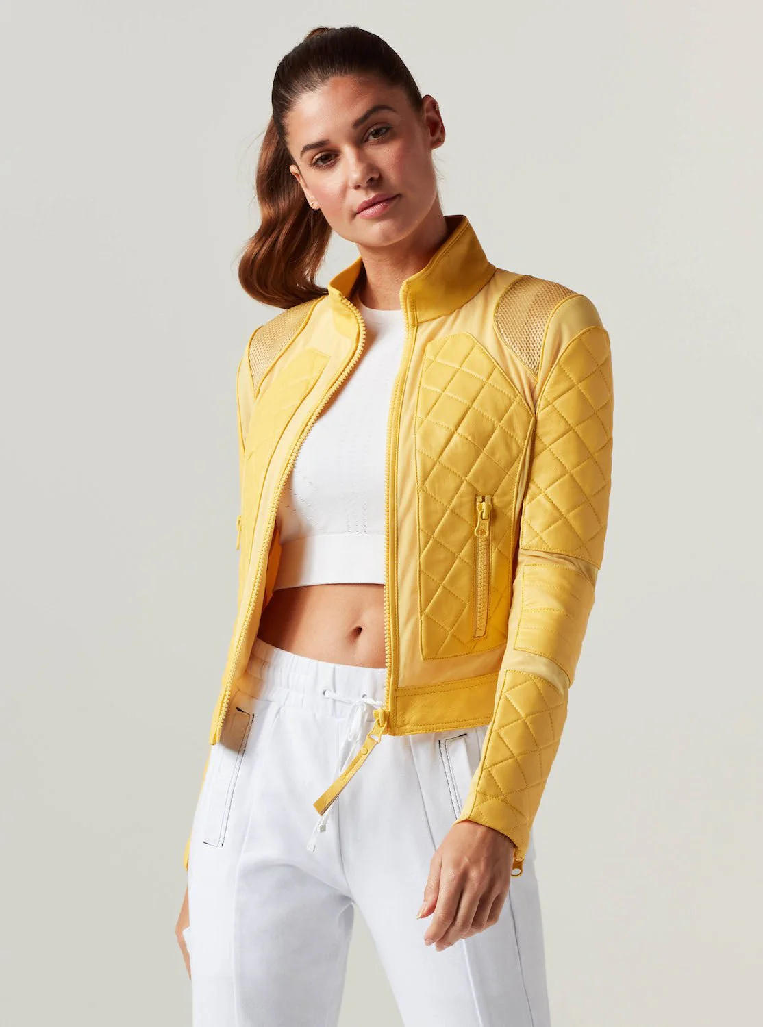 Genuine Classic Leather Mesh Moto Jacket - Sunshine Yellow/Goldfinch with Lace Up Back - Image 4
