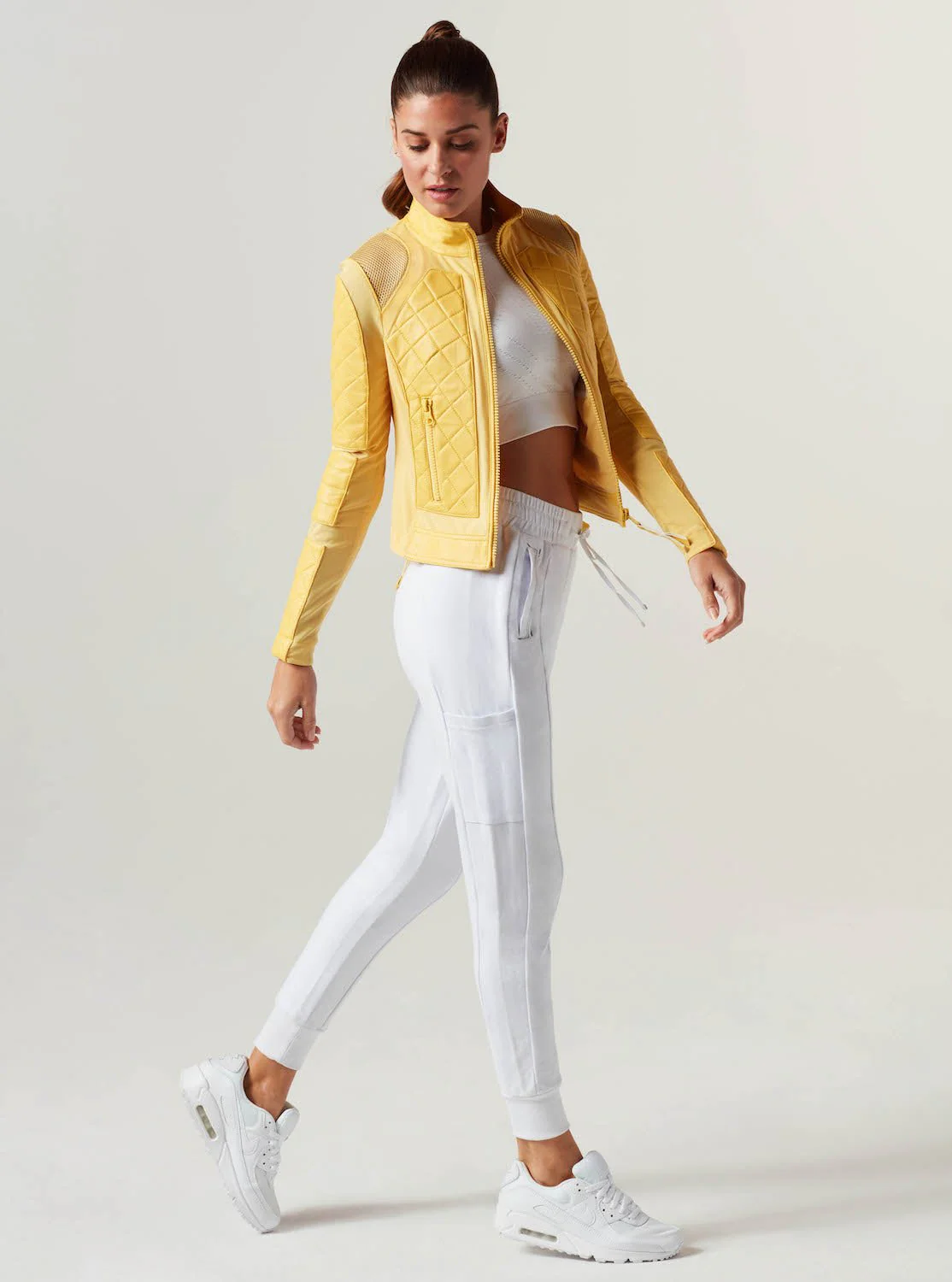 Genuine Classic Leather Mesh Moto Jacket - Sunshine Yellow/Goldfinch with Lace Up Back - Image 7