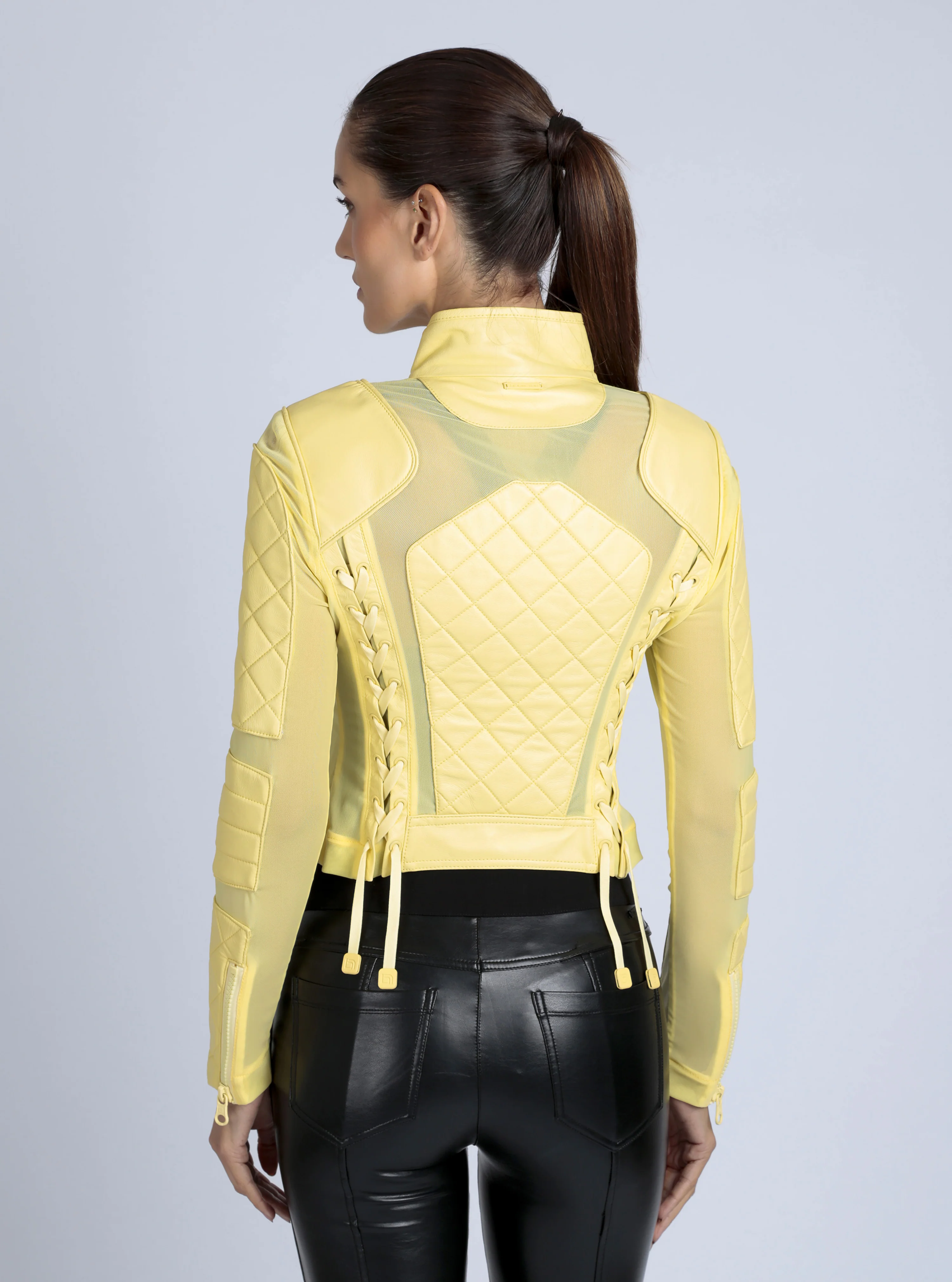 Leather Moto Mesh Jacket - Pale Banana - Image 4