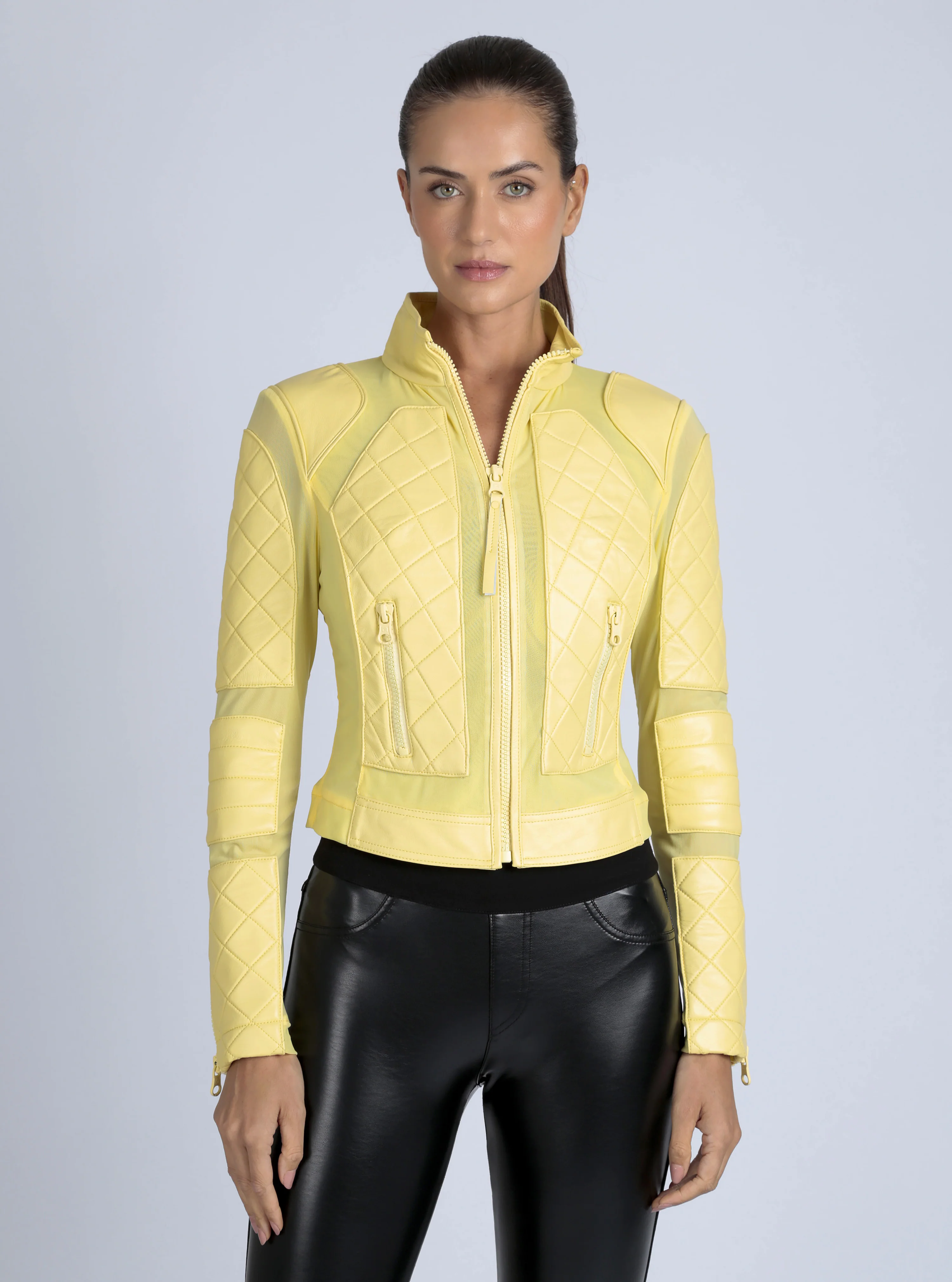 Leather Moto Mesh Jacket - Pale Banana - Image 6