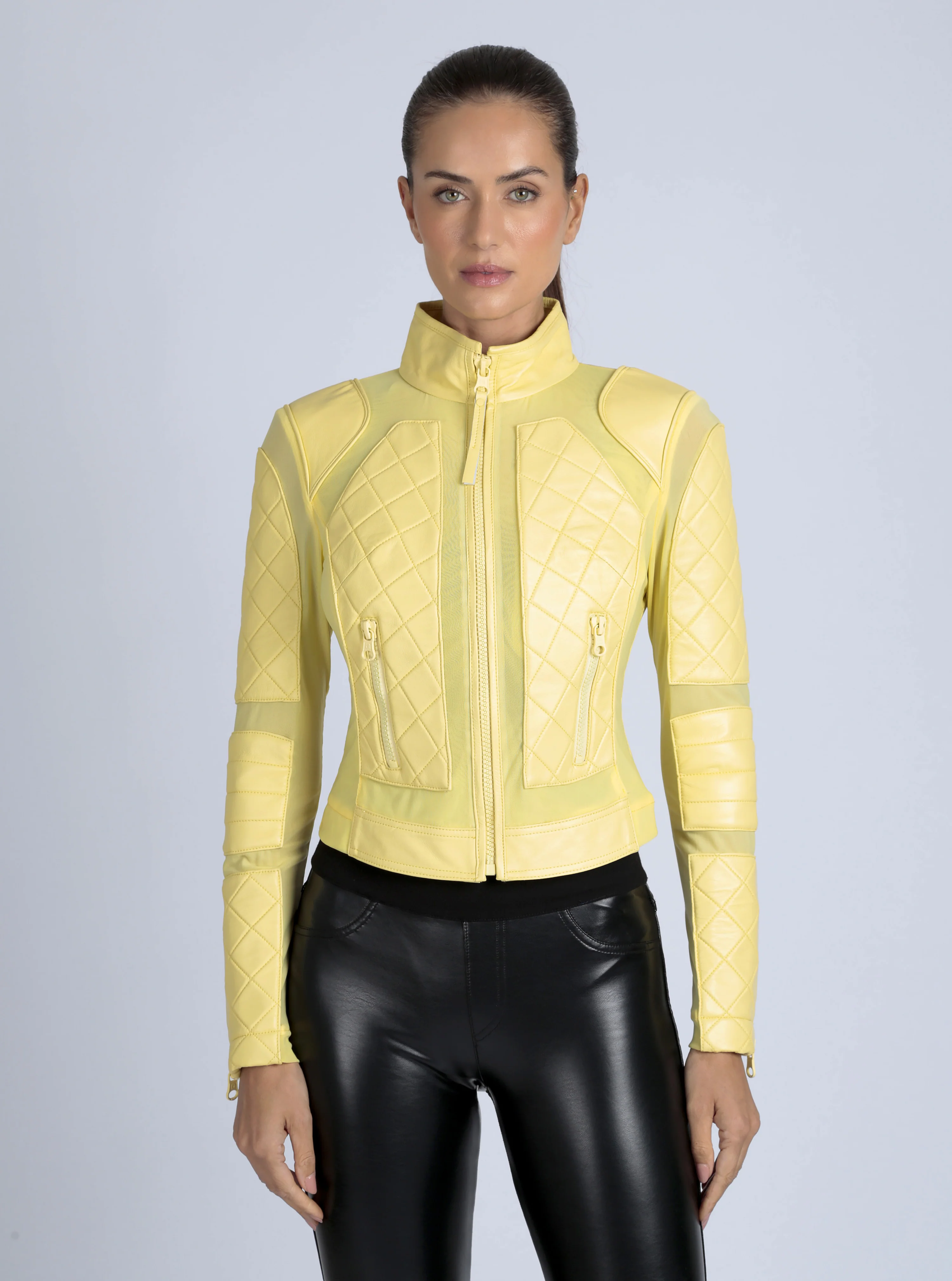 Leather Moto Mesh Jacket - Pale Banana - Image 7