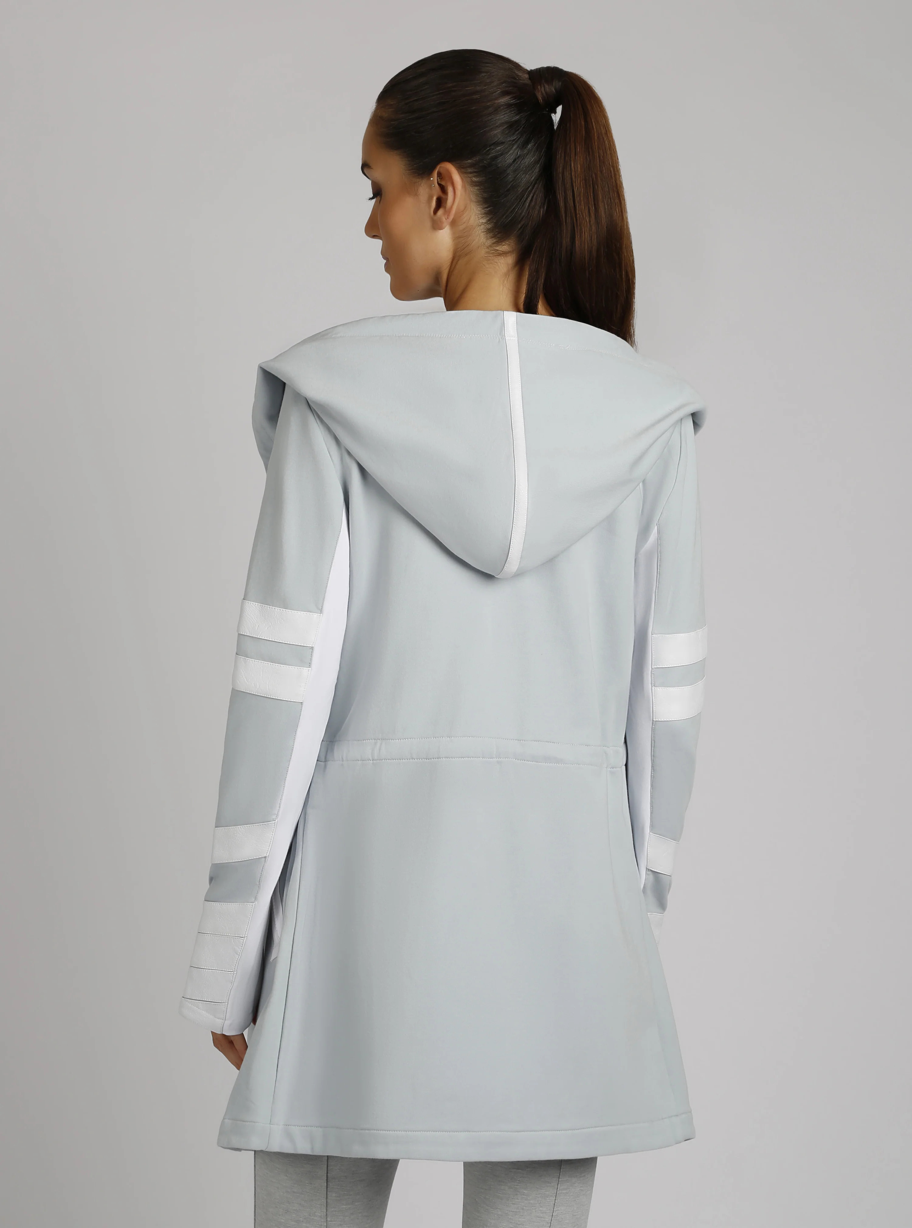 Maitri Stretch Wrap Traveler Jacket with Silk Lined Hood - Pearl/White - Image 3