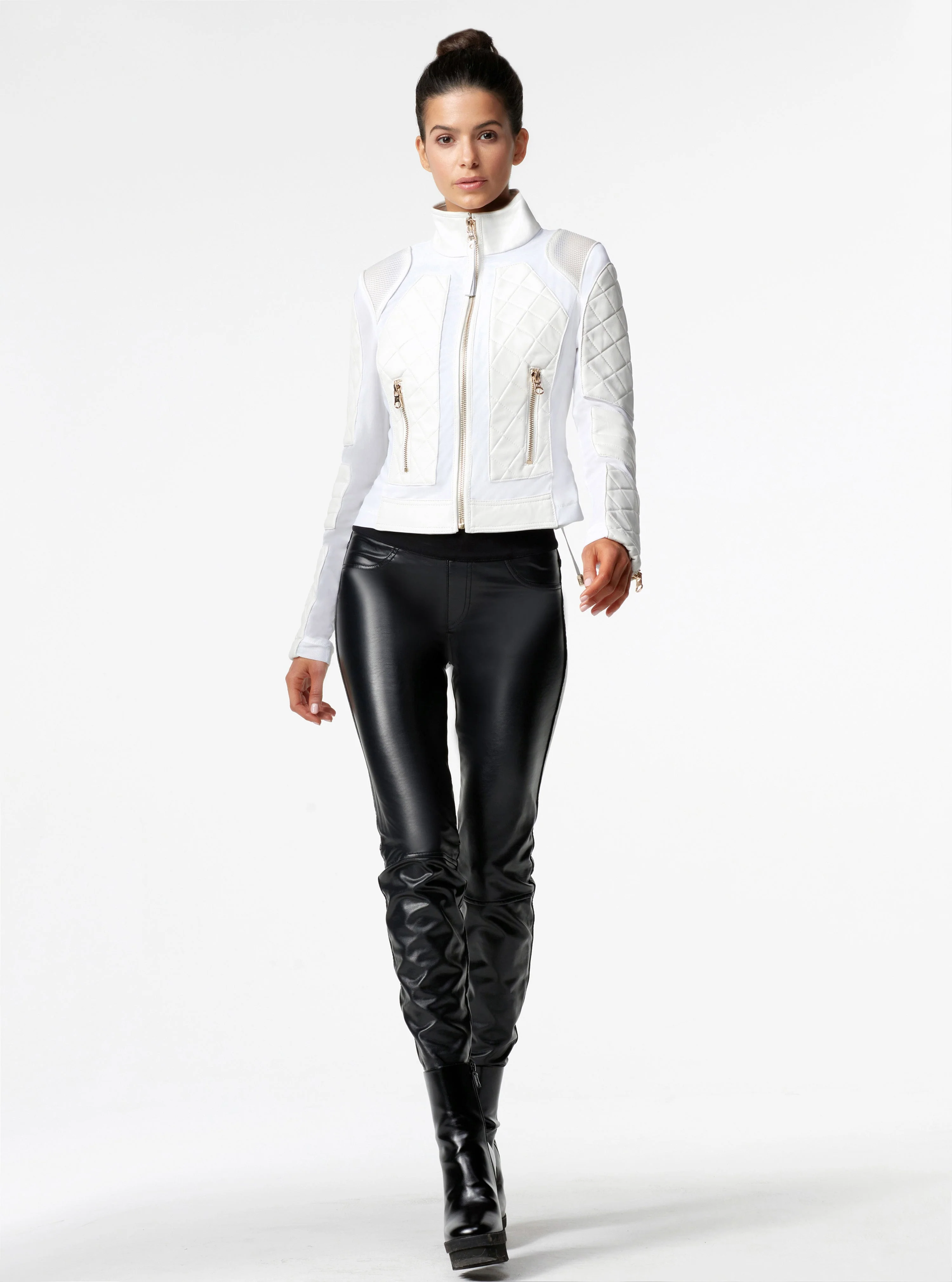 Mesh Moto Jacket Gold Trims - White/Gold - Image 6