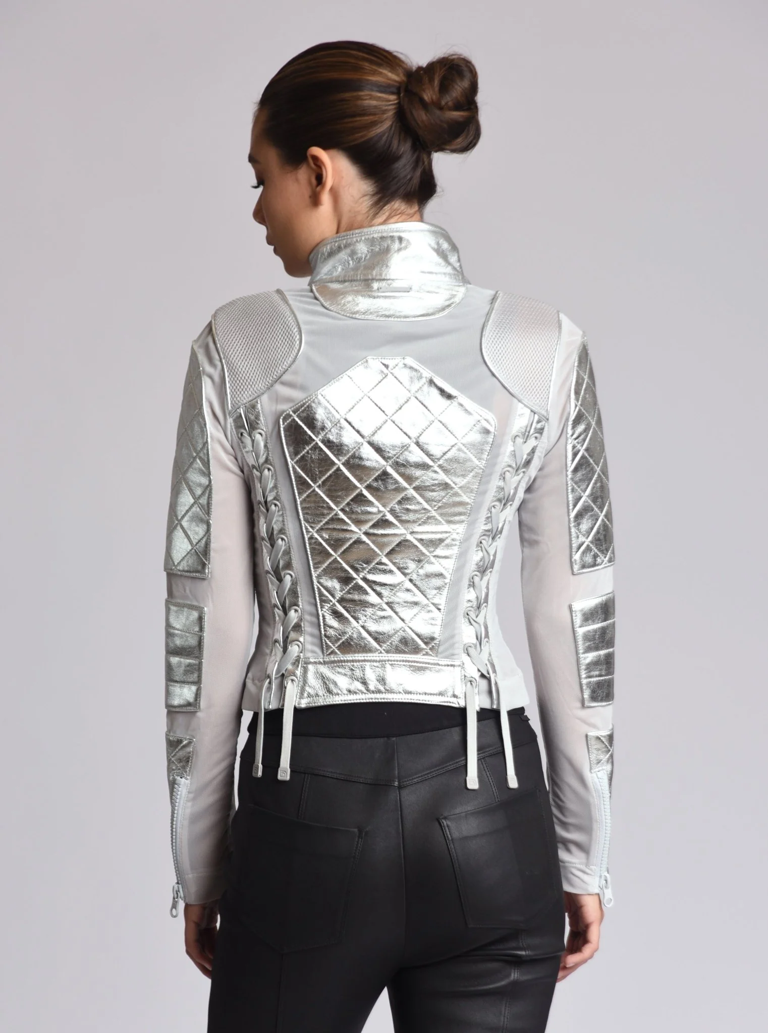 Metallic Moto Mesh Jacket - SIlver - Image 3