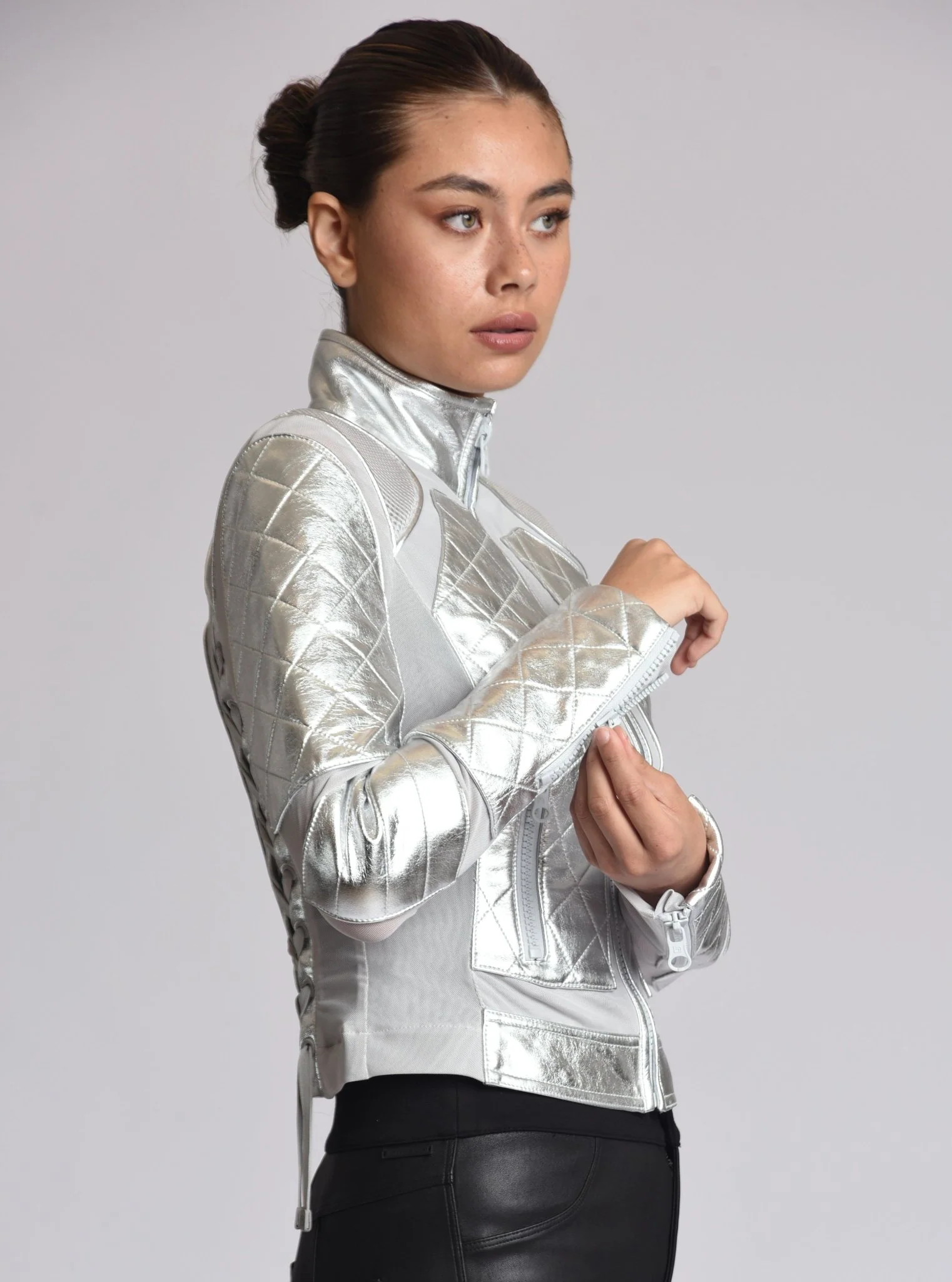 Metallic Moto Mesh Jacket - SIlver - Image 4