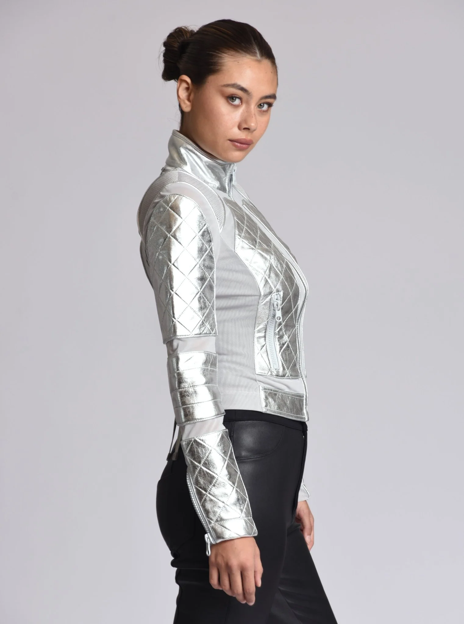 Metallic Moto Mesh Jacket - SIlver - Image 6