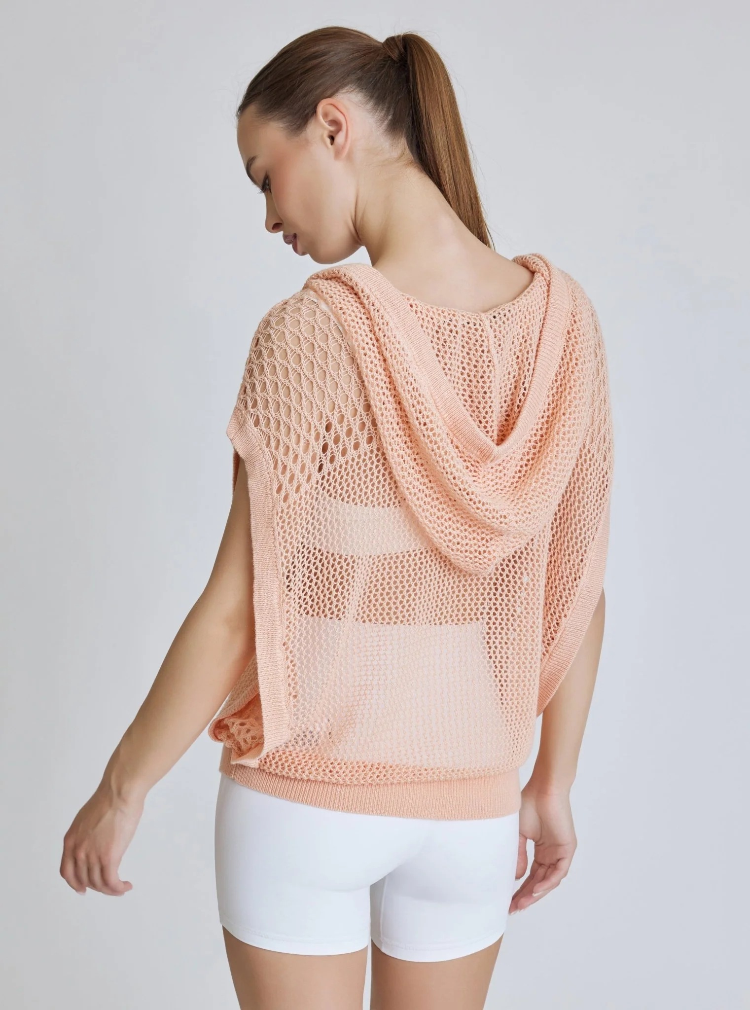 Pullover Crochet Sleeveless Hoodie - Almost Apricot - FINAL SALE - Image 3