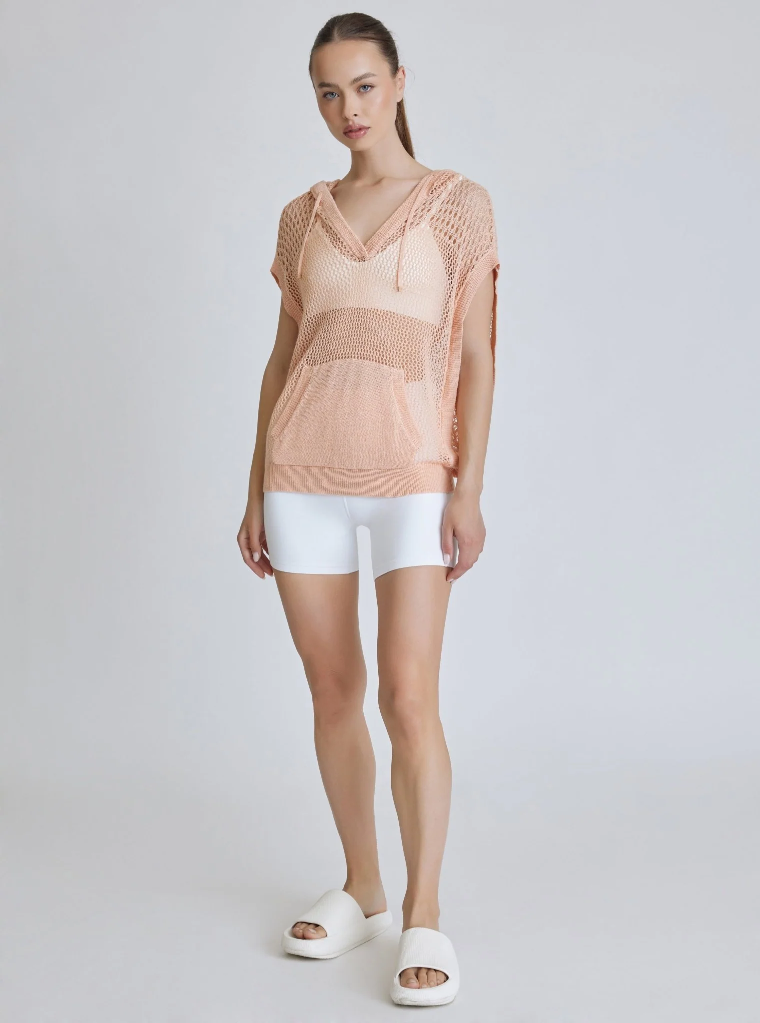 Pullover Crochet Sleeveless Hoodie - Almost Apricot - FINAL SALE - Image 4