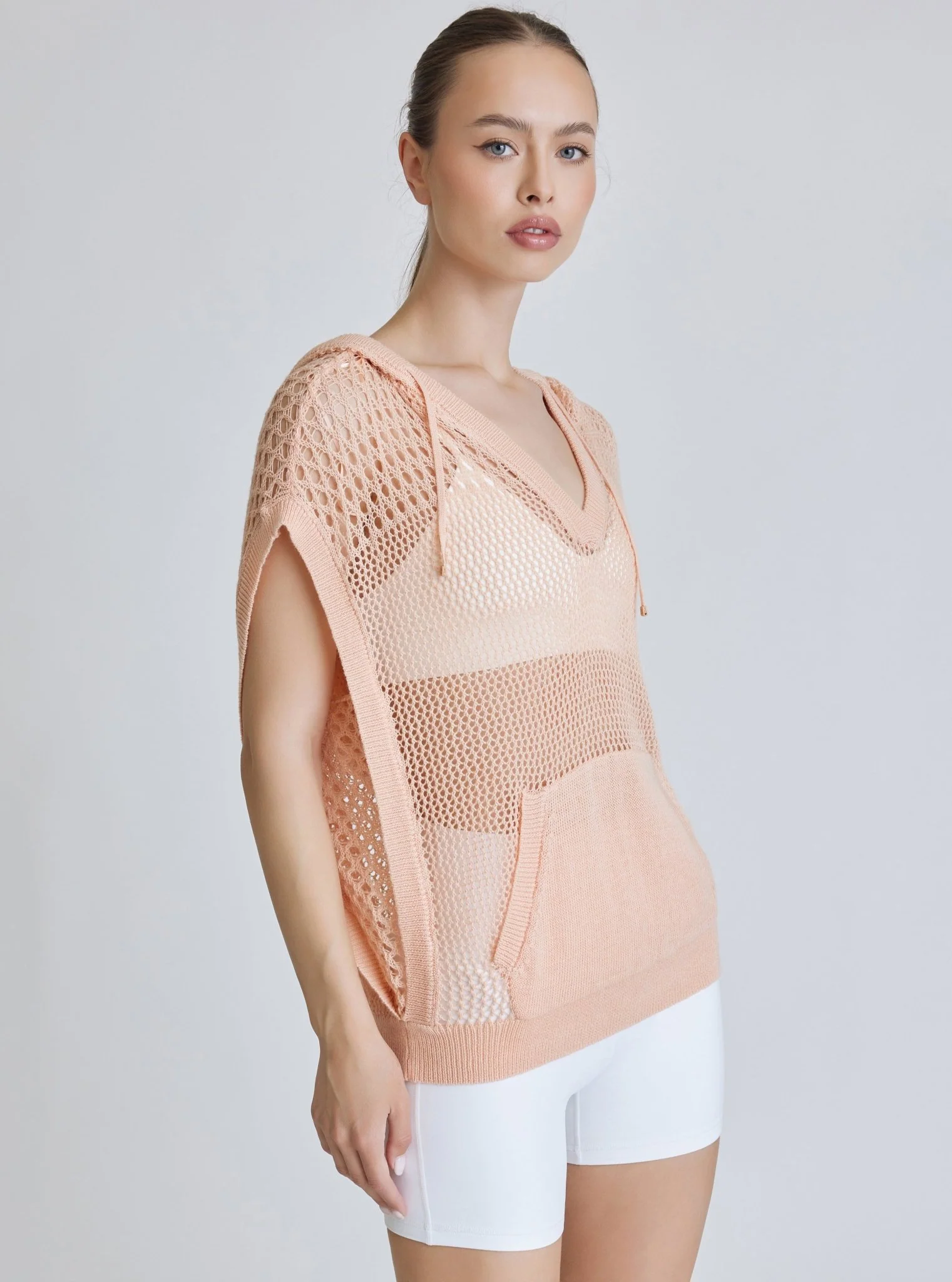 Pullover Crochet Sleeveless Hoodie - Almost Apricot - FINAL SALE - Image 6
