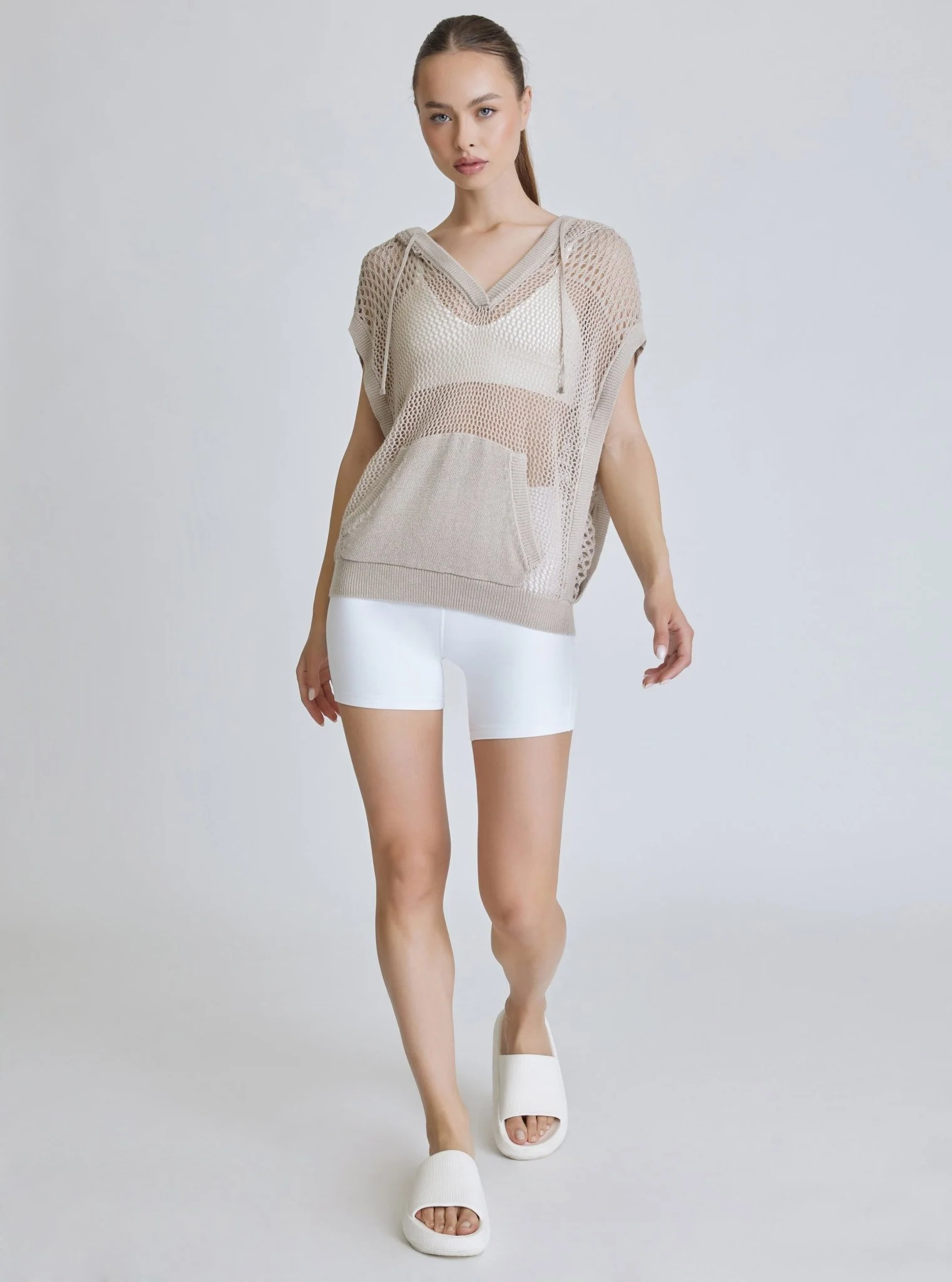 Pullover Crochet Sleeveless Hoodie - Pumice - FINAL SALE - Image 7