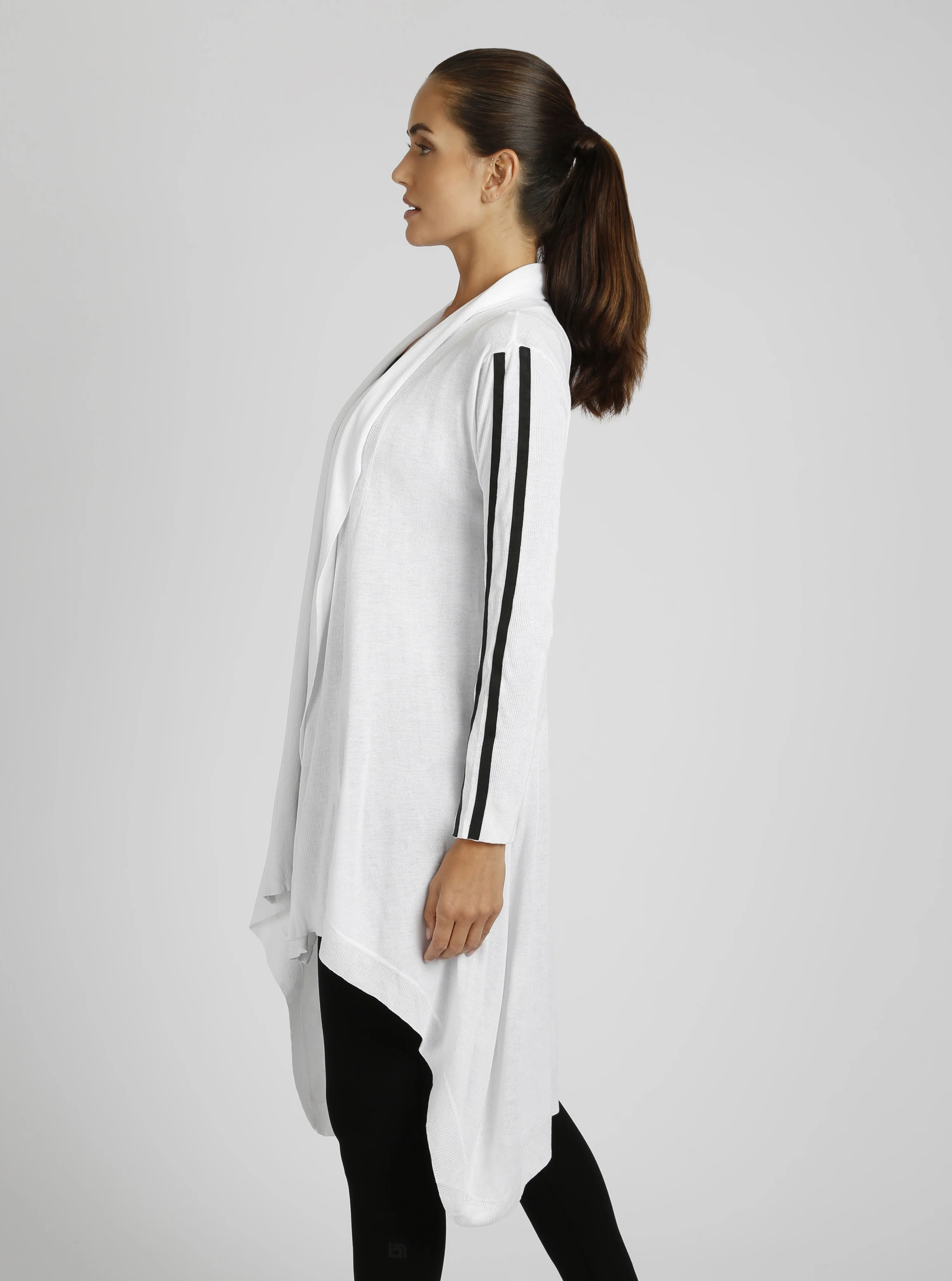 Sporty Drape Front Black/White Wrap Cardigan - Image 6