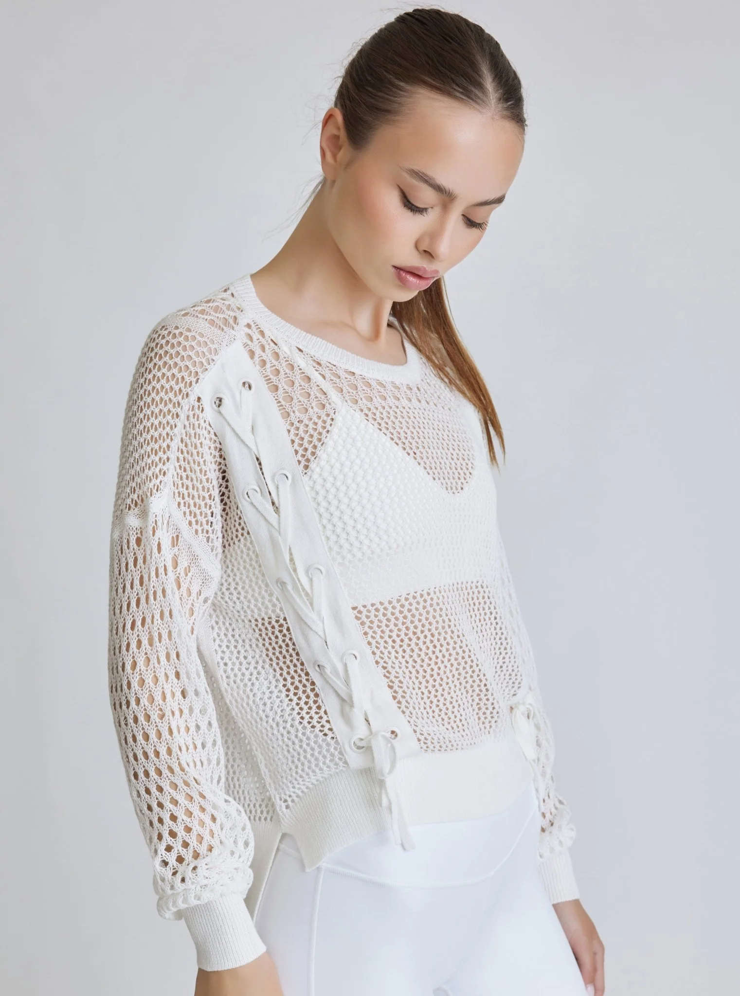 White Lace Up Crochet Sweatshirt - FINAL SALE - Image 5