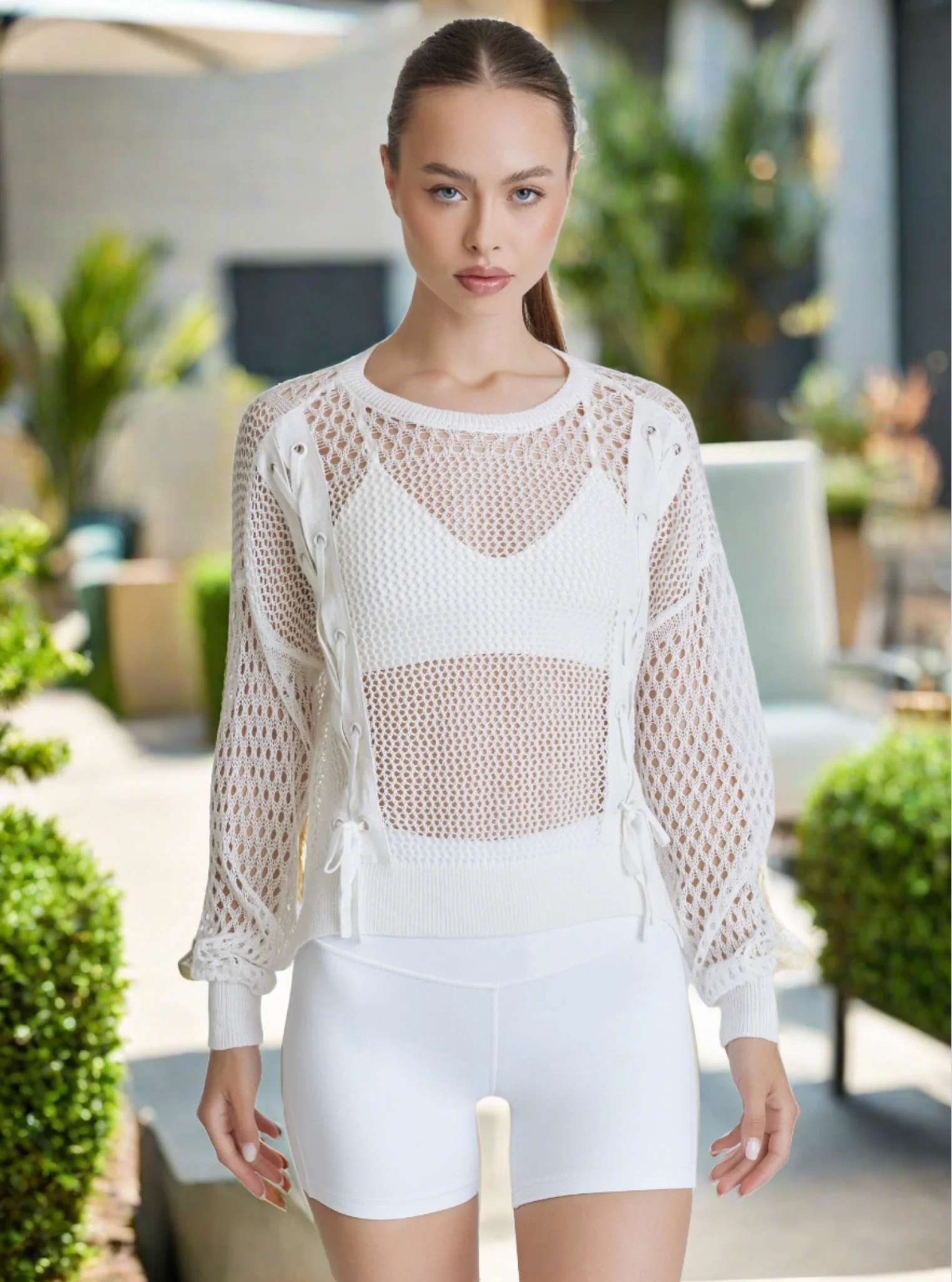 White Lace Up Crochet Sweatshirt - FINAL SALE - Image 6